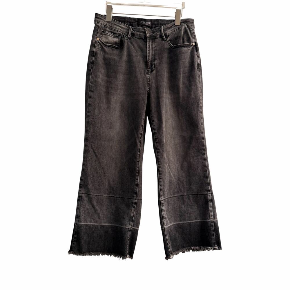Judy Blue Gray Washed Wide Leg Cropped Raw Hem Jeans Size 14W